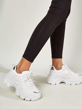 Women's Chunky Platform Sneakers Hologram Black White Silver Lace-Up